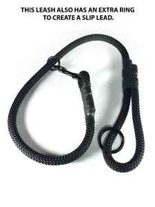 gearleash II the worlds strongest rope leash made from 5/8" dacron anti stretch rope and has an o-ring in the main leash to turn it into a slip lead