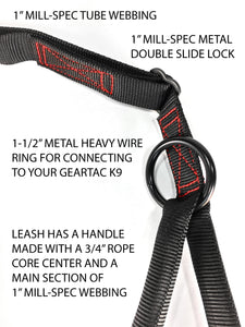 gearleash extreme is the ultimate adjustable sport dog leash with o-ring in the padded handle for easy connection to your geartac k9