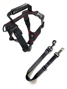 Geartac Systems XBody heavy duty dog harness with handle can be usd with our auto belt dog seat belt